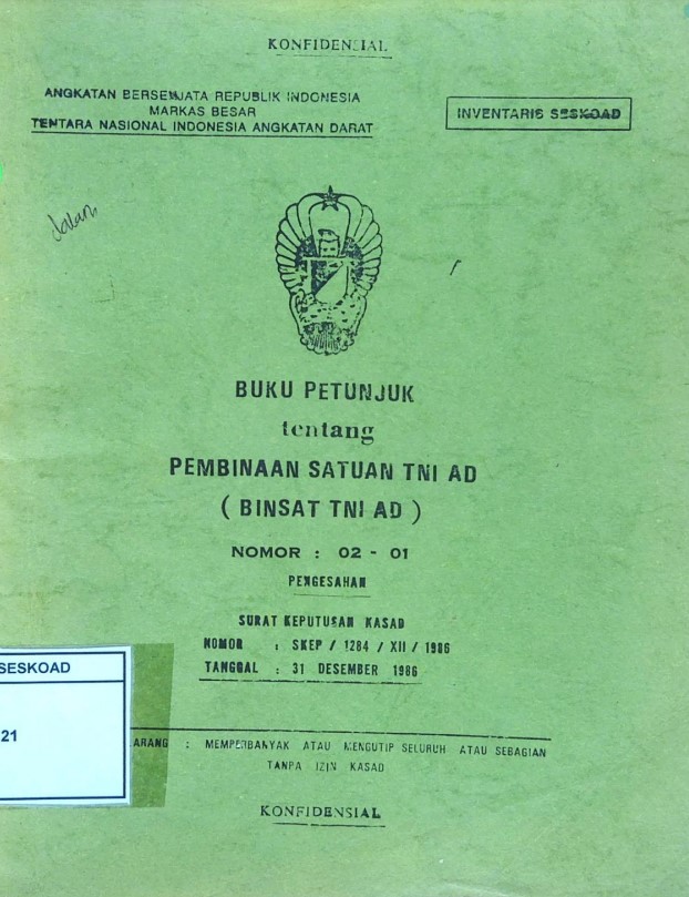 BUKU PETUNJUK PEMBINAAN SATUAN TNI AD ( BINSAT TNI AD )